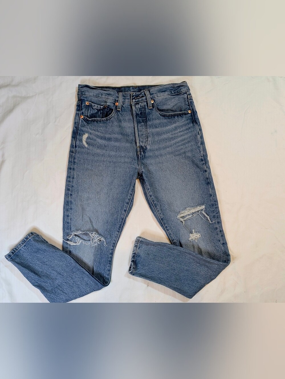 Levi's Blue Distressed Straight-Leg Jeans